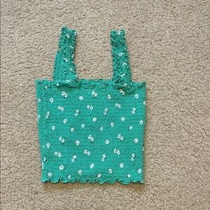 Green Floral Smocked Crop Top